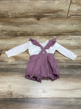 Cat & Jack 2pc Bodysuit & Knit Ruffle Romper Set White/Purple sz 6-9m