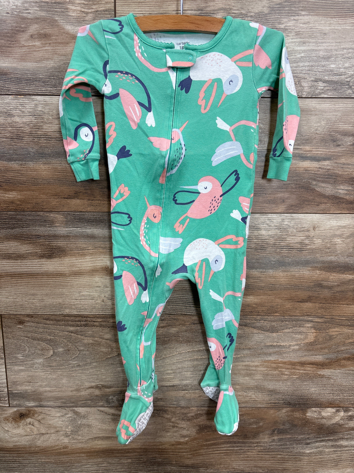 Carter's Humming Bird Print Sleeper Green sz 18m