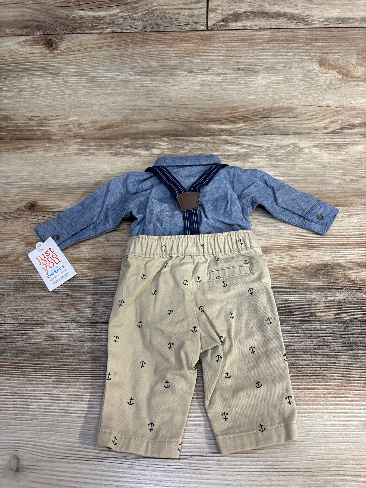 NEW Just One You 3pc Suspenders & Anchor Print Shorts Set Blue sz Newborn