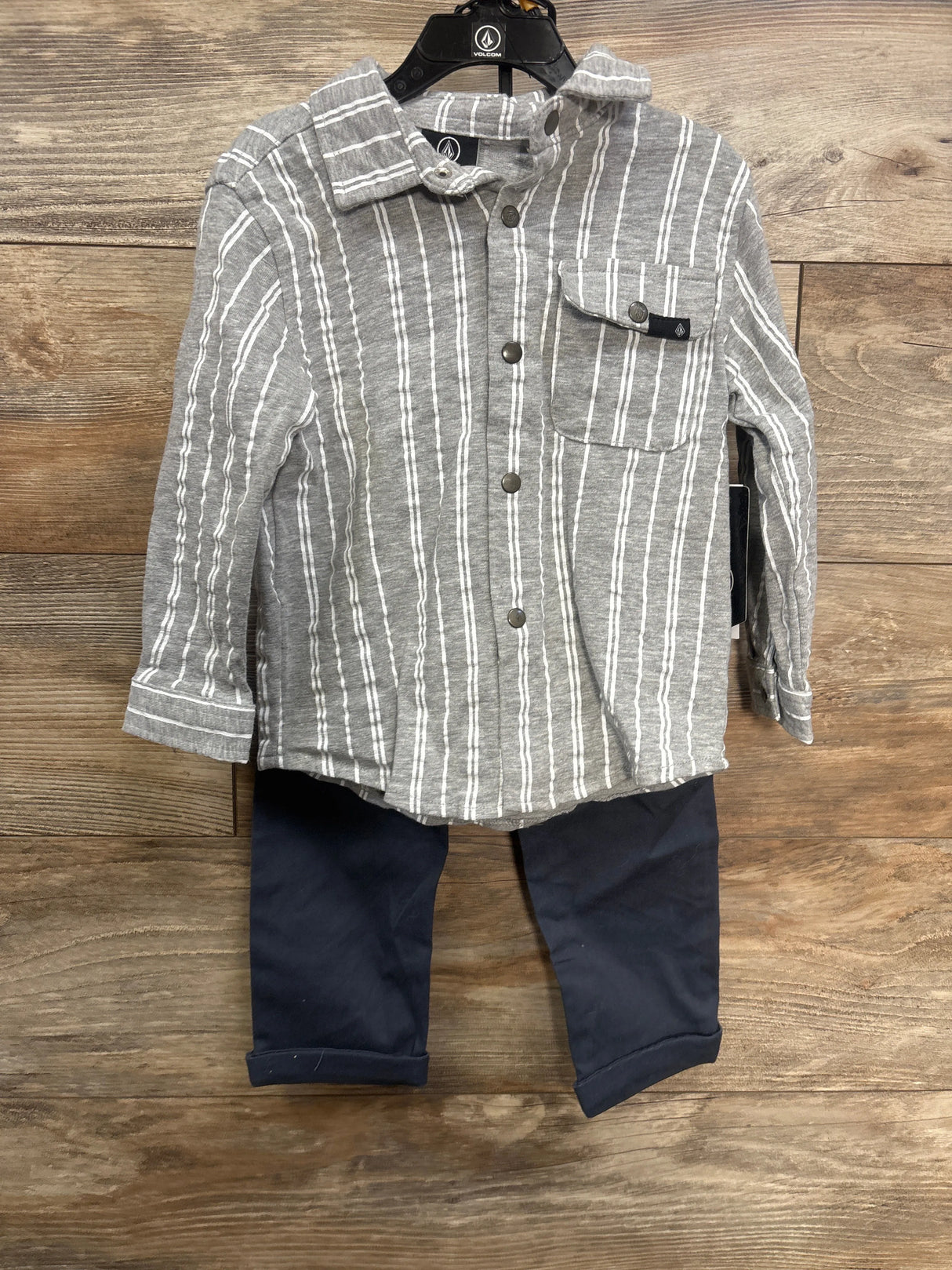 NEW Volcom 2pc Striped Long Sleeve Shirt & Pants Grey sz 3T