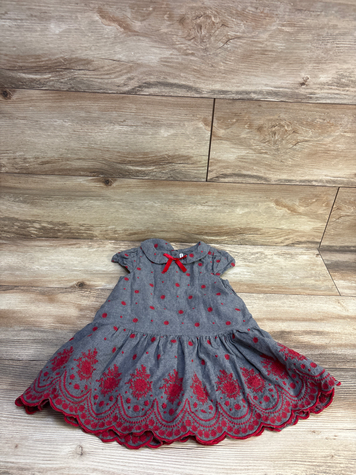 Janie & Jack The Festive Floral Embroidered Dress Grey sz 2T