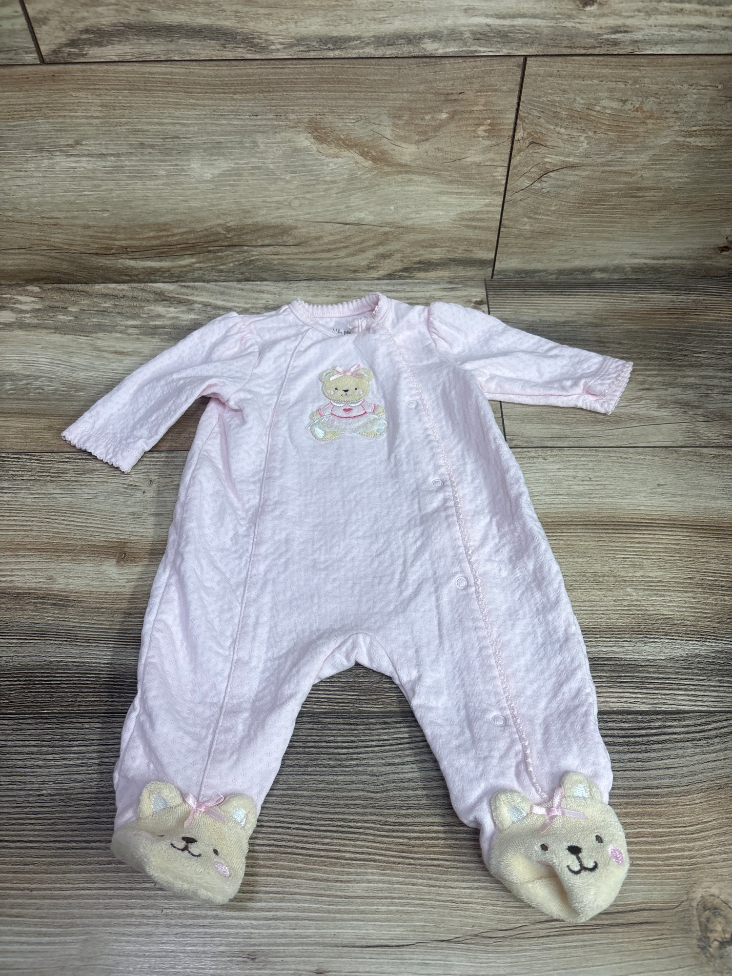 Little Me Embroidered Bear Snap Footed Coverall Pink sz Newborn