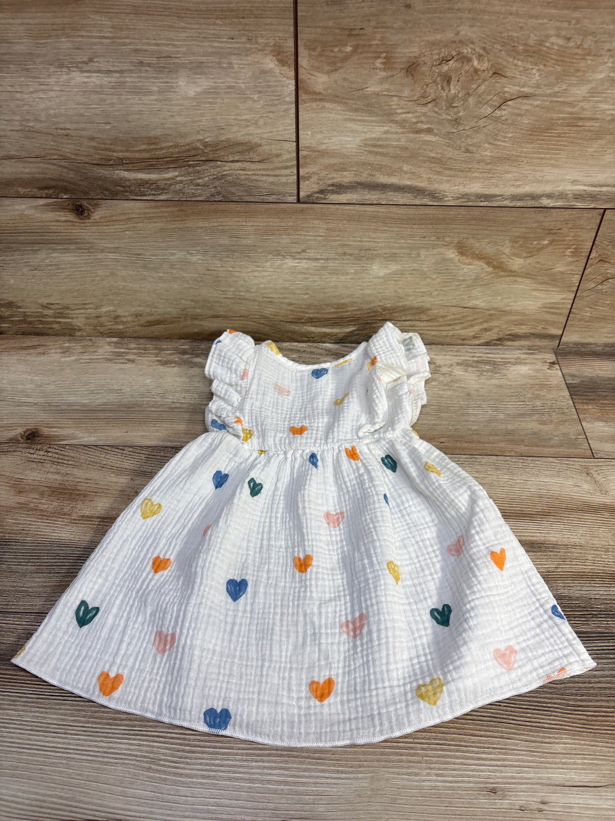 Shein Heart Print Gauze Dress White sz 18-24m