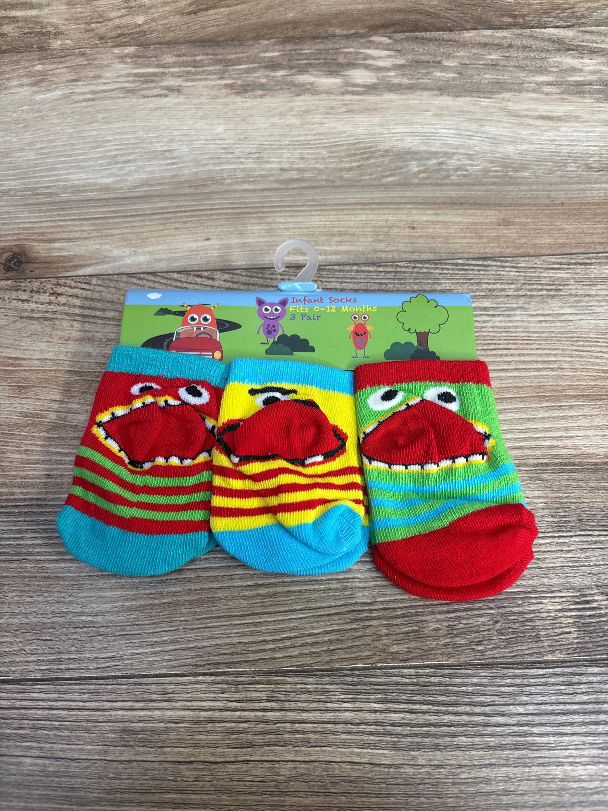 NEW 3pk Monster Face Baby Socks sz 0-12m