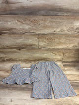 Rabbit + Bear Organic 2pc Floral Gauze Top & Pants Set Slate Blue sz 3T