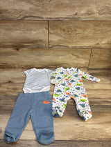 NEW Funny Bunny 3pc Dinosaur Print Layette Set White sz 0/3m