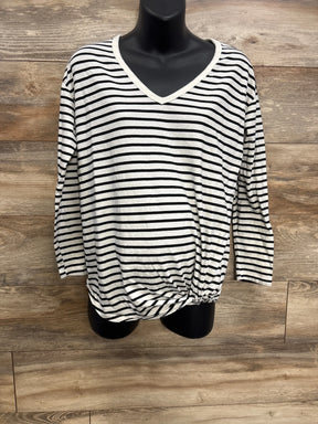 Black and white striped women's V-neck long sleeve shirt on mannequin