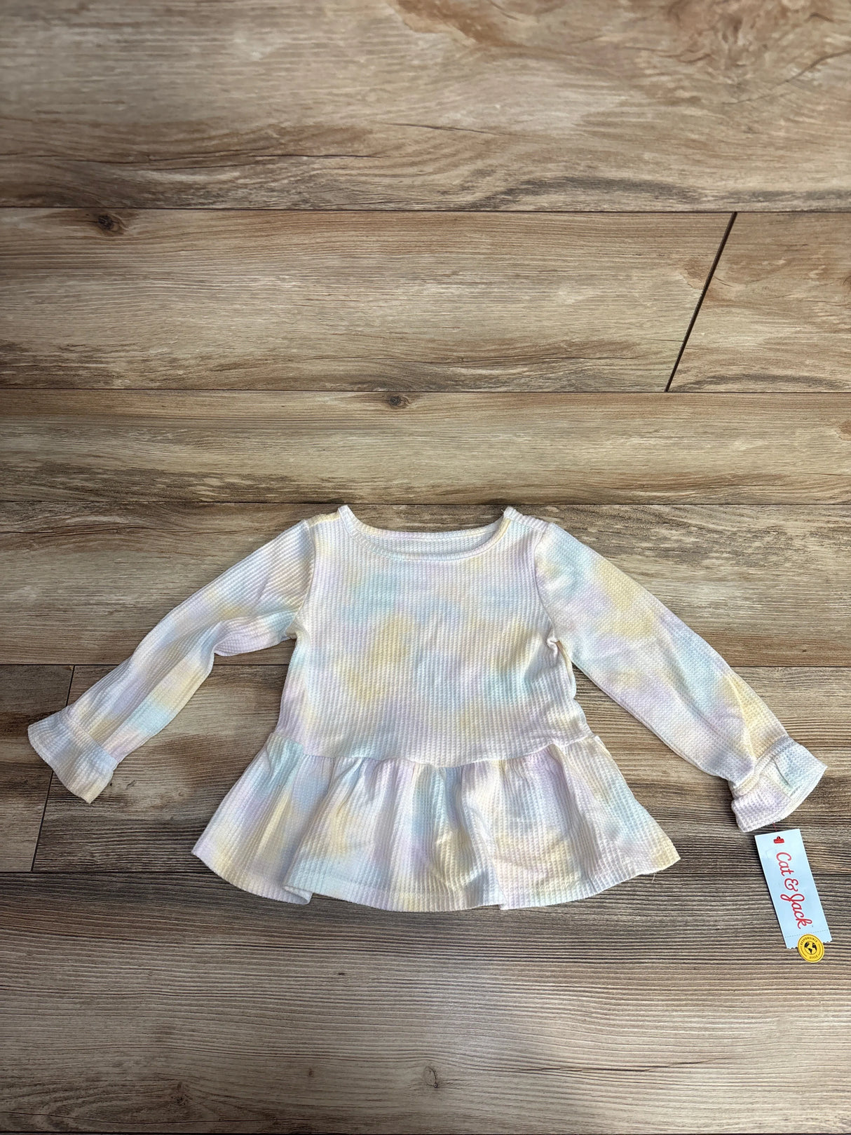 NEW Cat & Jack Tie-Dye Waffle Knit Peplum Top White sz 3T