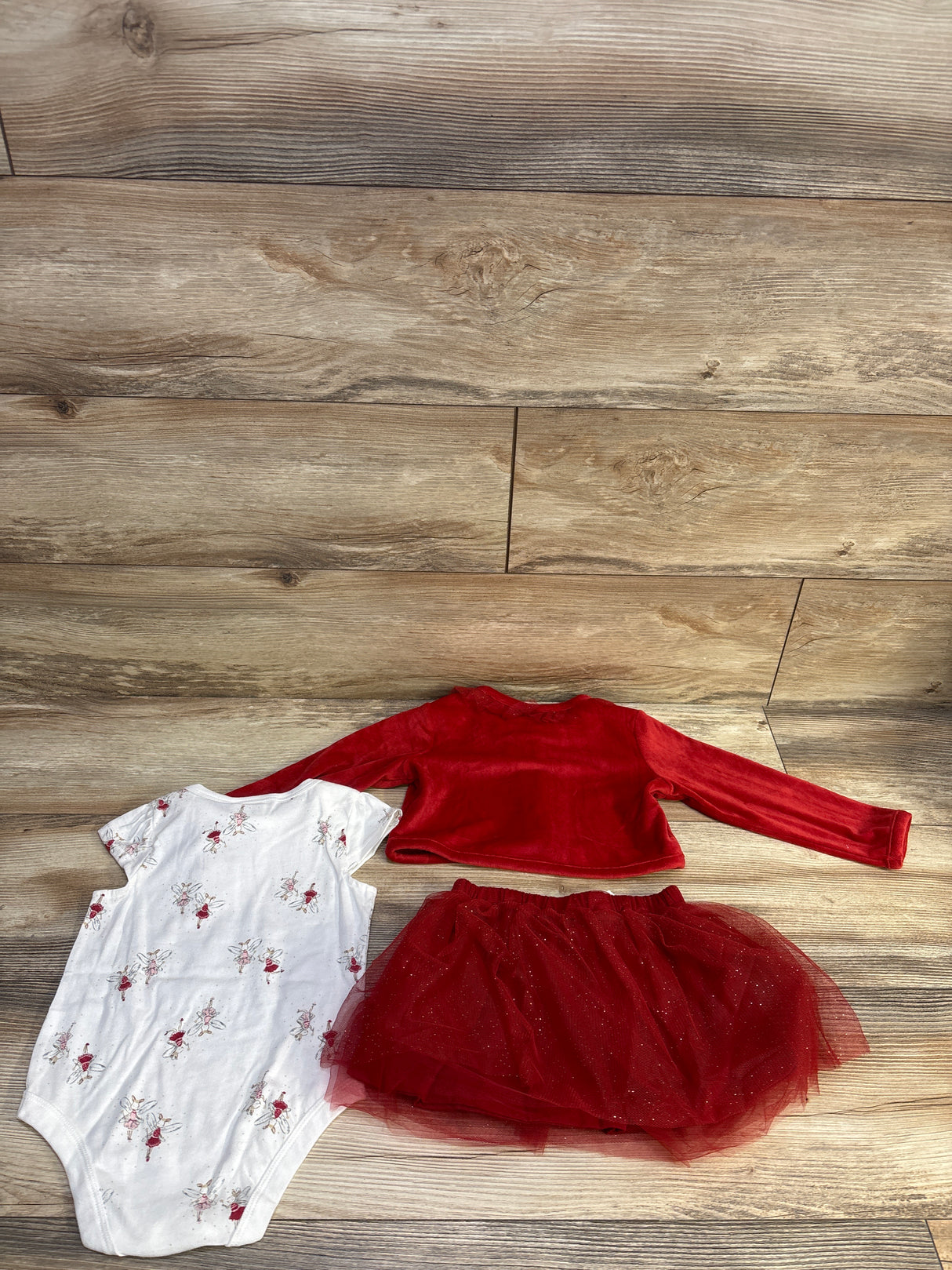NEW First Impressions 3pc Bodysuit, Skirt, & Velour Cardigan Red sz 18m