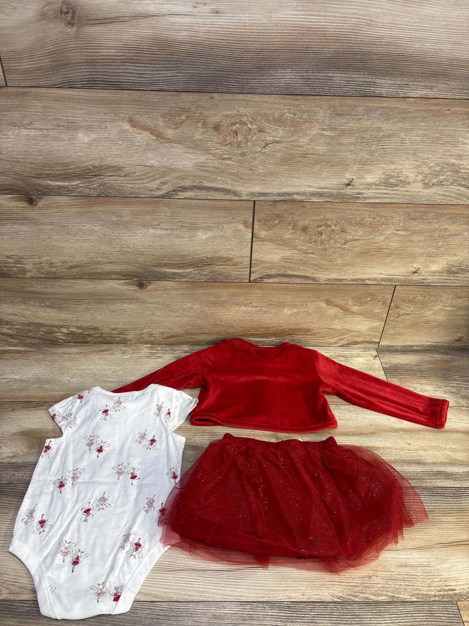 NEW First Impressions 3pc Bodysuit, Skirt, & Velour Cardigan Red sz 18m