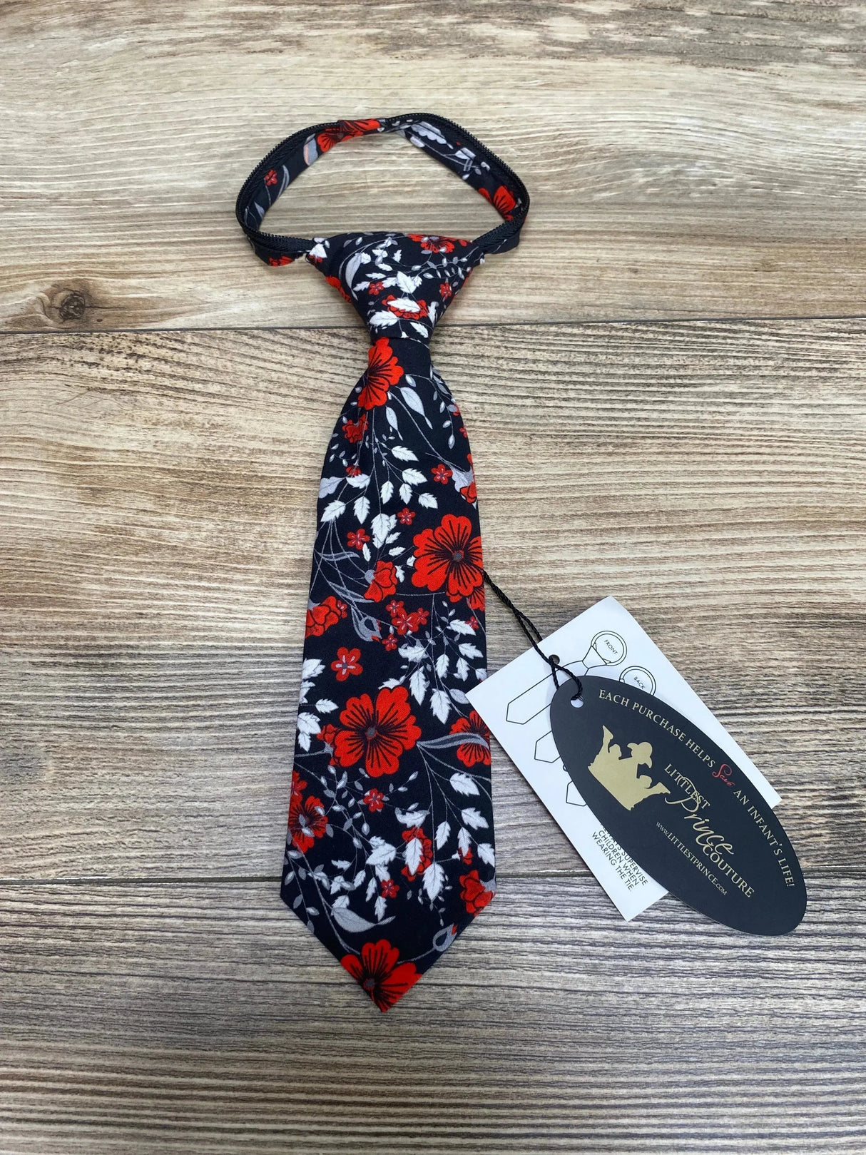 NEW Littlest Prince Floral Print Tie Black Sz 9-24m