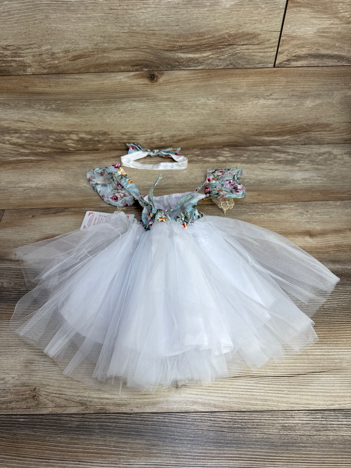 NEW Milediiy Floral Tulle Dress & Headband Blue sz 6-12m