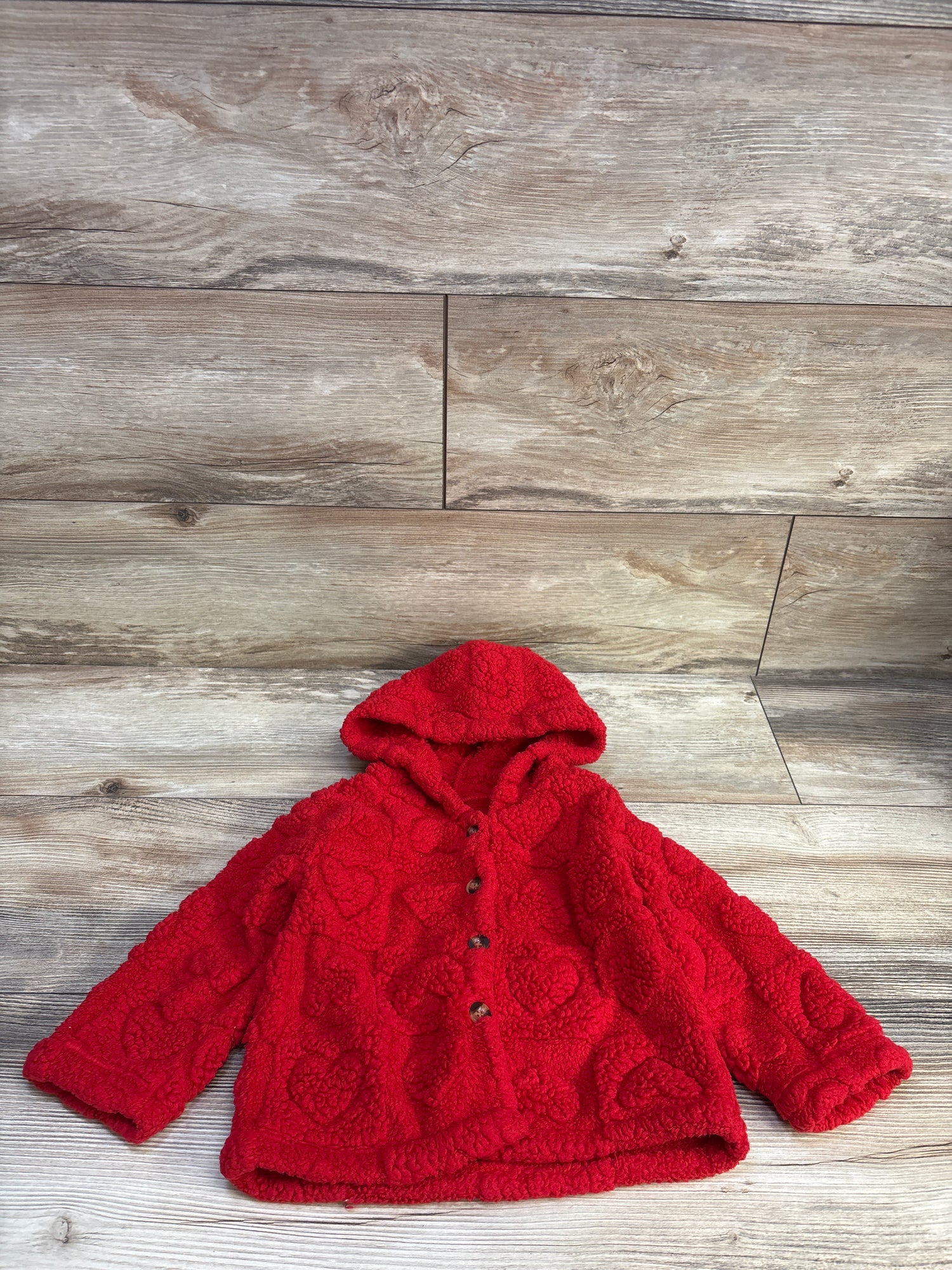 Shein Heart Sherpa Button-Up Jacket Red sz 12m