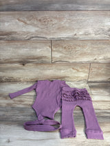 Ribbed Ruffle 3pc Bodysuit, Pants, & Headband Set Mauve sz 18-24m