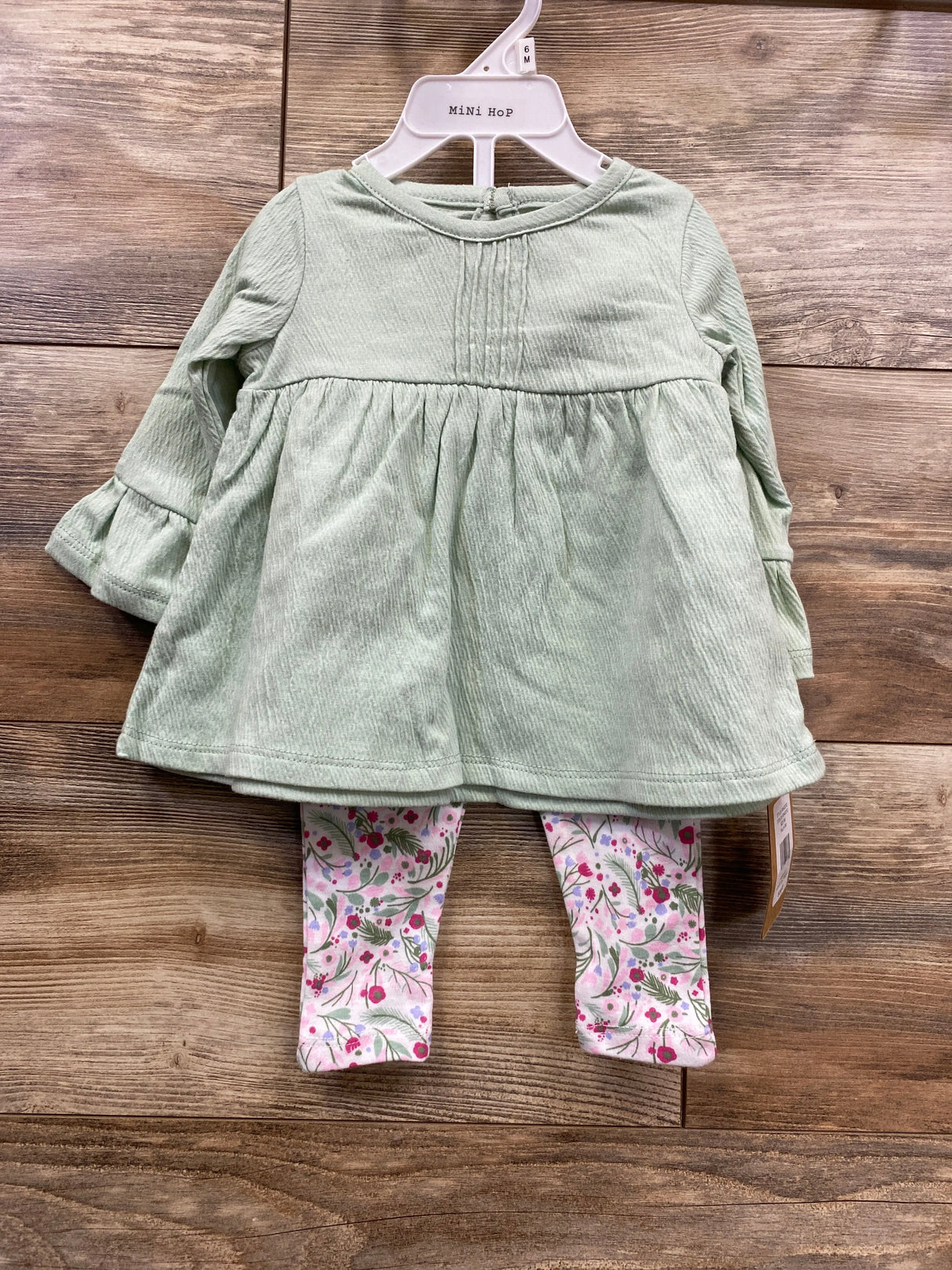 NEW Mini Hop 2pc Shirt & Floral Bottoms Sage sz 6m