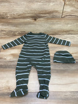 Ever & Ever Striped Henley Coverall & Hat Green sz 9m