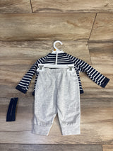 NEW Tommy Hilfiger 2pc Striped Button-Up Shirt & Pants Set Navy sz 0/3m