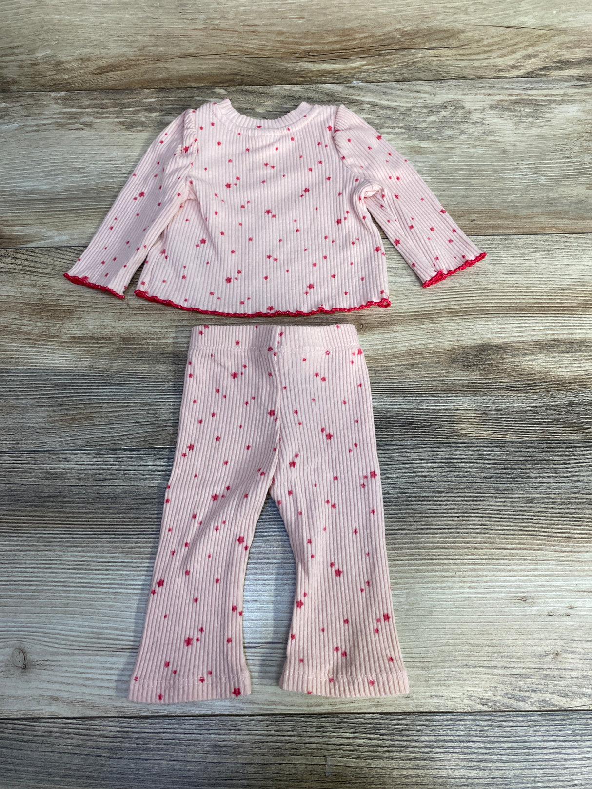 Cat & Jack Lettuce Trim Ribbed Star Print Set Pink sz Newborn
