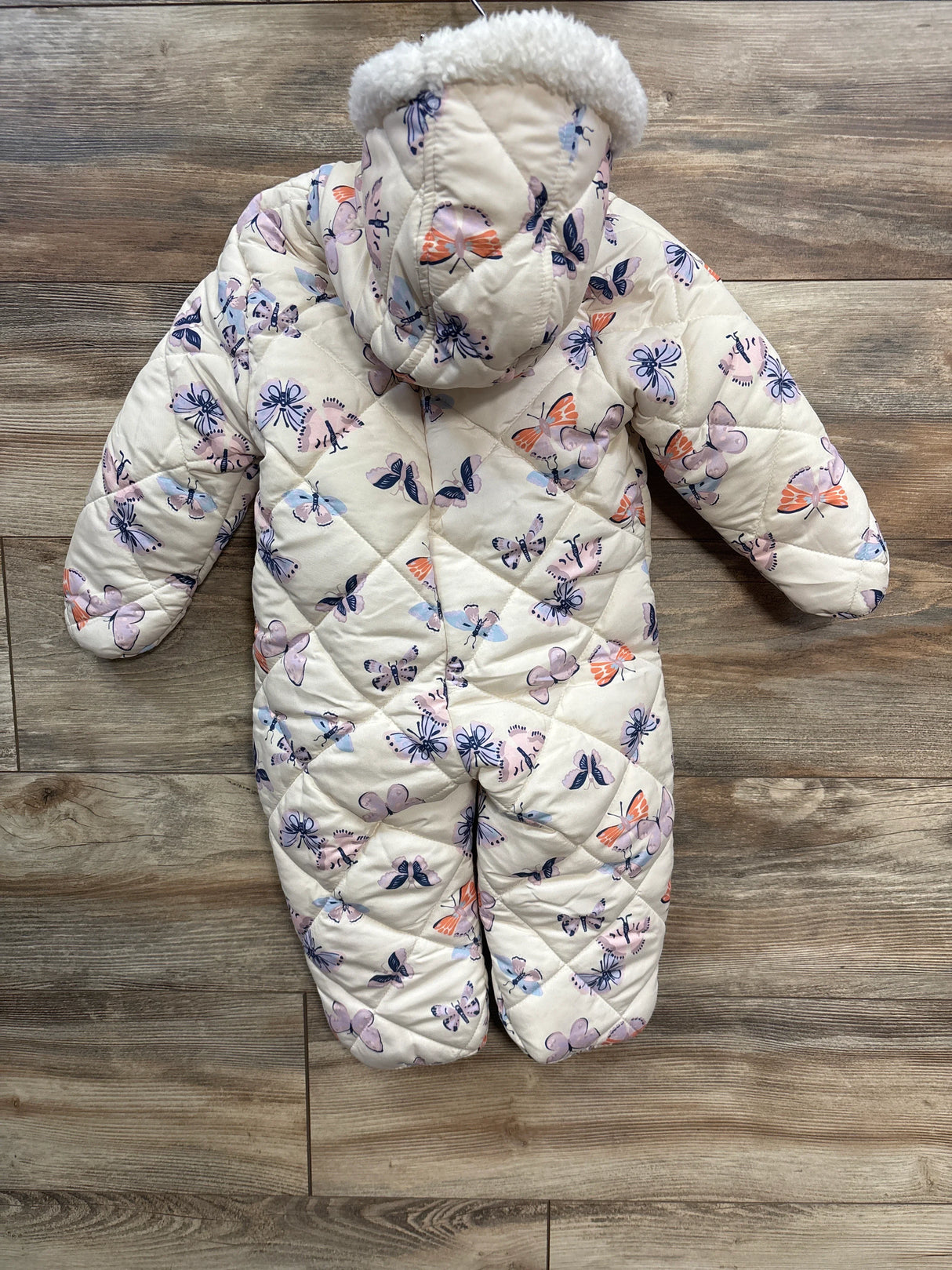OshKosh Butterfly Print Sherpa-Lined Snowsuit Ivory sz 12m