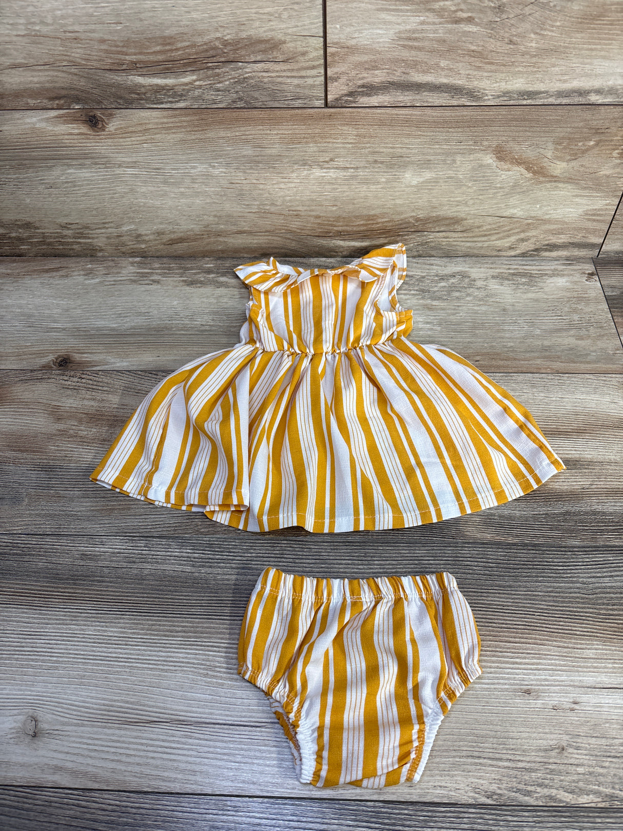 Little Lass 2pc Striped Button-Front Dress & Bloomers Set Yellow sz 0-3m