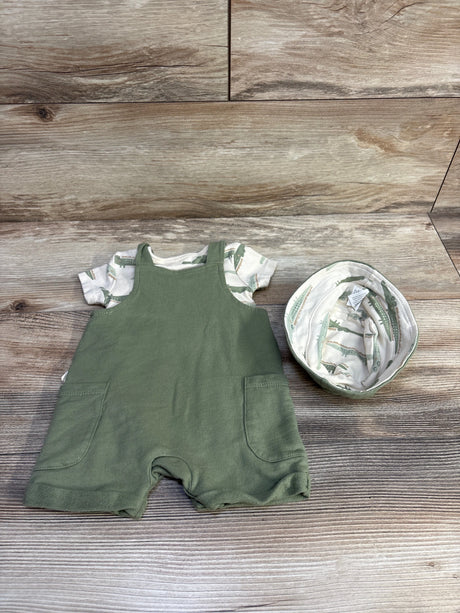 Rabbit + Bear 3pc Alligator Shortall Set White/Green sz 0-3m - Me n Mommy To Be