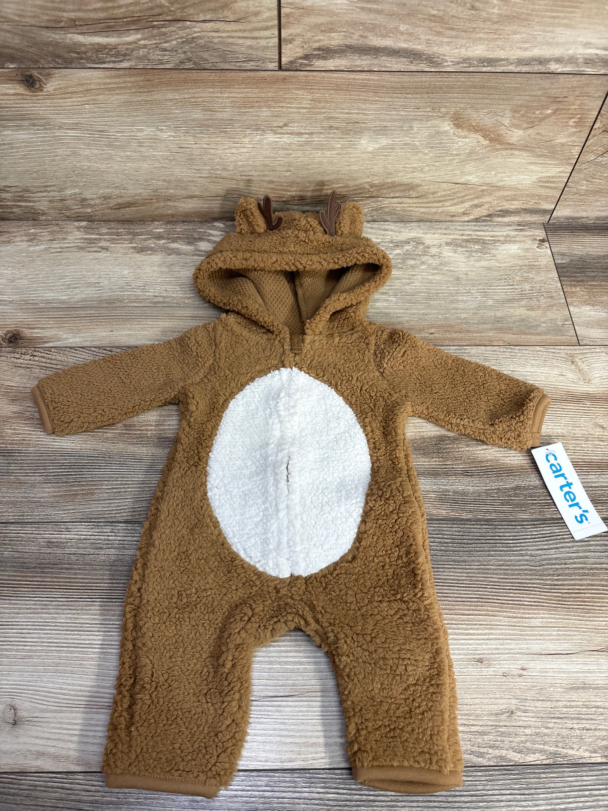 NEW Carter's Baby Reindeer Hooded Sherpa Jumpsuit Brown sz Newborn
