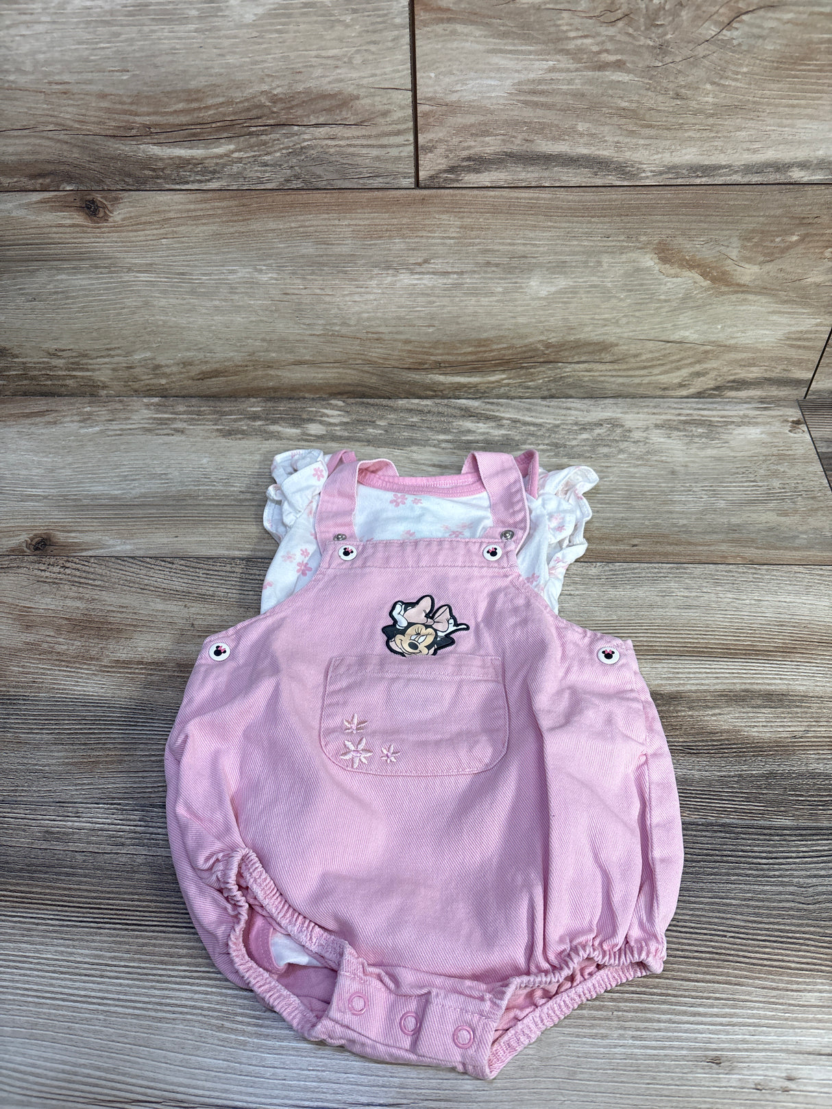 Disney Baby 2pc Minnie Mouse Shortall Set White sz 18m