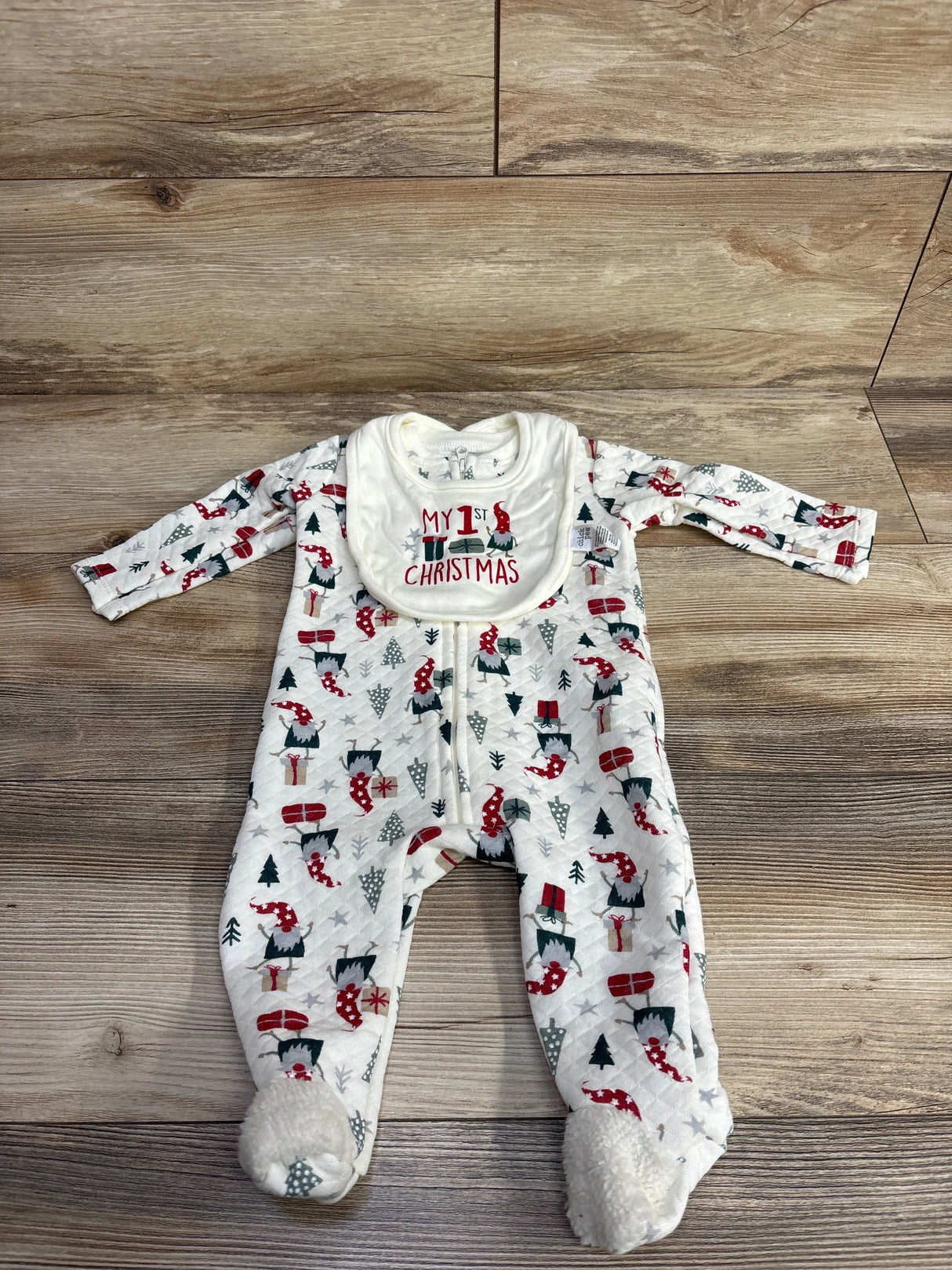 NEW Chick Pea 2pc My First Christmas Bib & Textured Sleeper Set White sz 3-6m