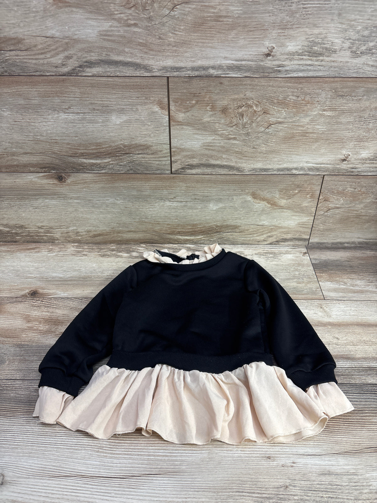 Shein Ruffled Hem Pullover Sweatshirt Black sz 2-3T