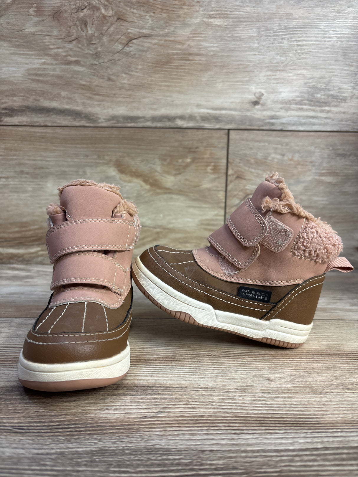 H&M Waterproof High Top Faux Fur Lined Winter Boots, Brown/Pink sz 5.5c