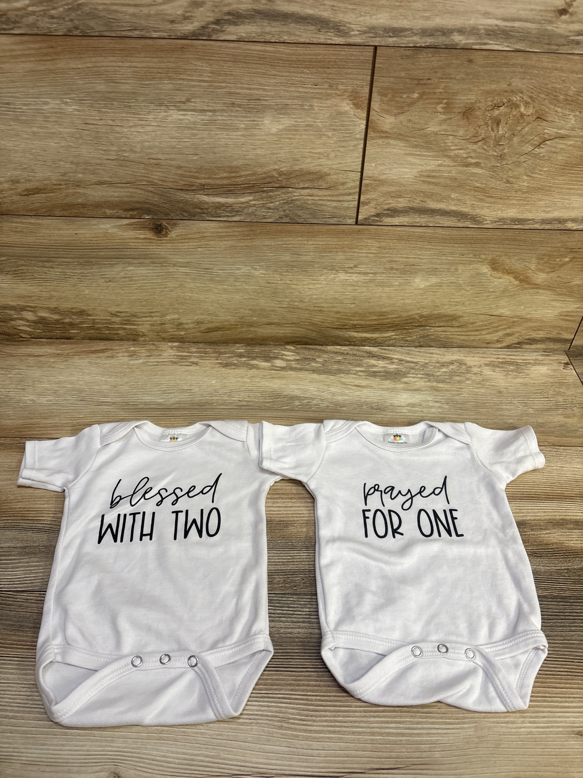 Pineapple Pancake Kids 2pk I Prayed For One/Blessed With Two Bodysuits White sz 0-3m