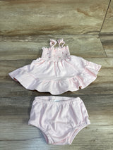 Luxe Threads 2pc Embroidered Smocked Dress & Bloomers Set Pink sz 0-3m