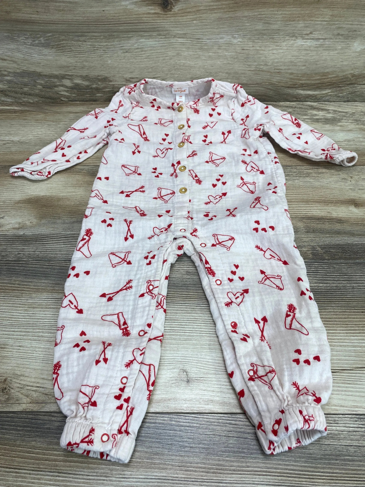 Cat & Jack Hearts Muslin Coverall White sz 18m