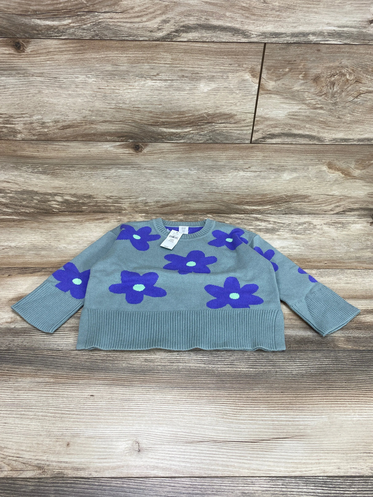 NEW Baby Gap Flower Knit Split-Hem Green Sweater sz 3T