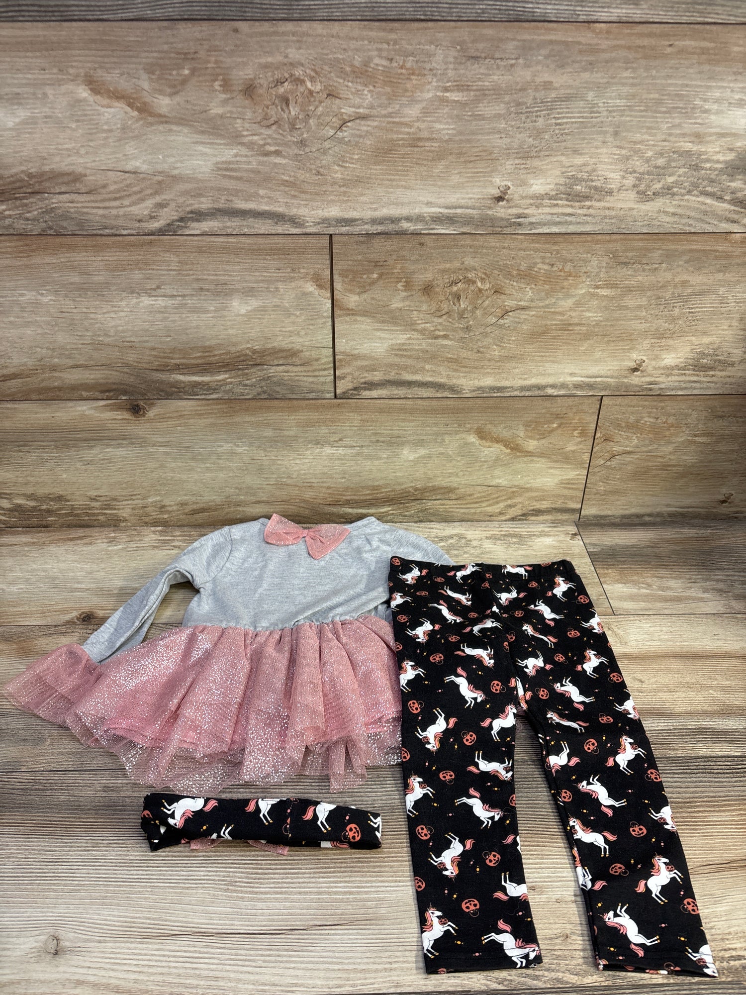 Little Lass 3pc Halloween Unicorn Set Grey sz 2T