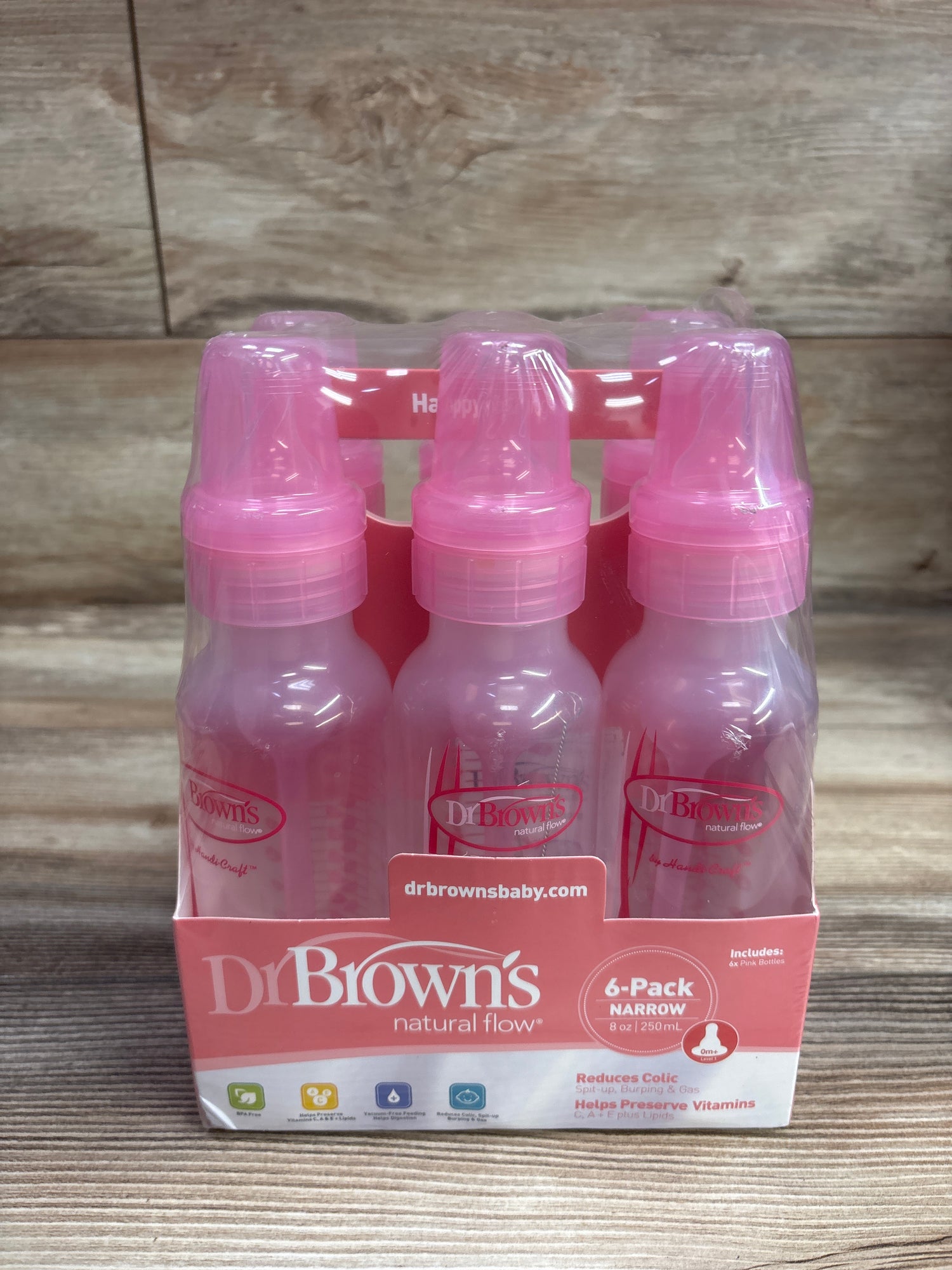 NEW Dr. Brown's Natural Flow Narrow Baby Bottles, Pink 8oz 6pk