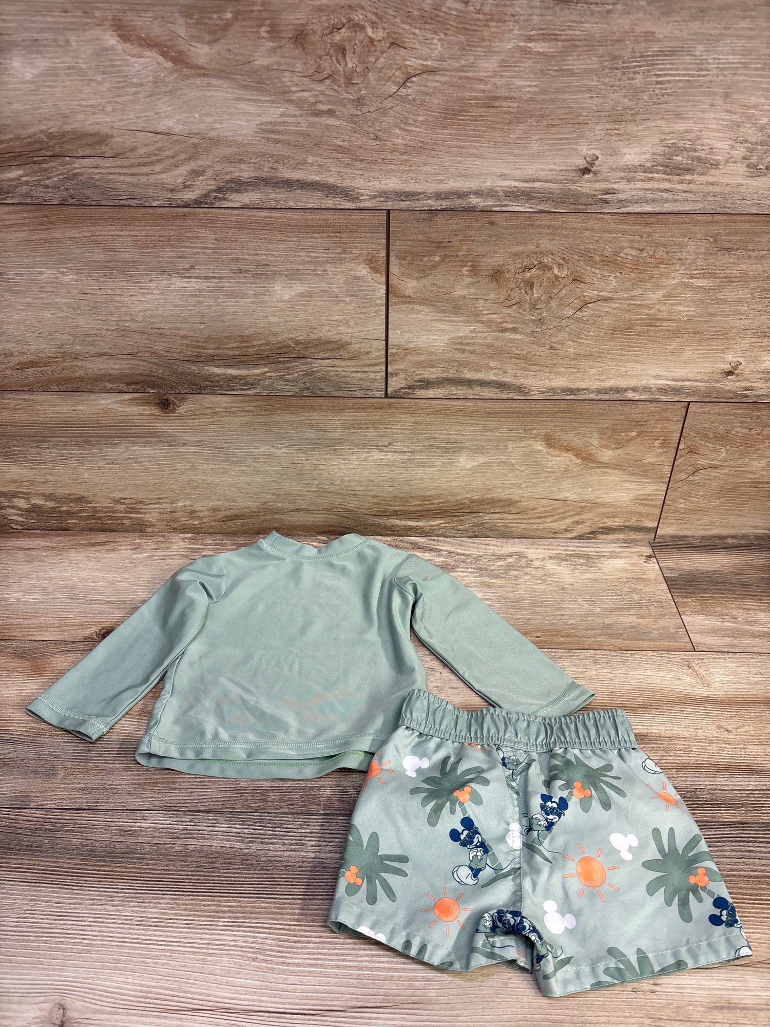 Disney Baby 2pc Mickey Rash Guard & Swim Trunks Set Green sz 12m