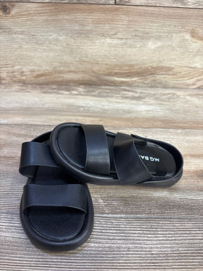 Top-front view of MGBABY toddler foam sandals showcasing dual wide straps and cushioned footbed on wood floor background