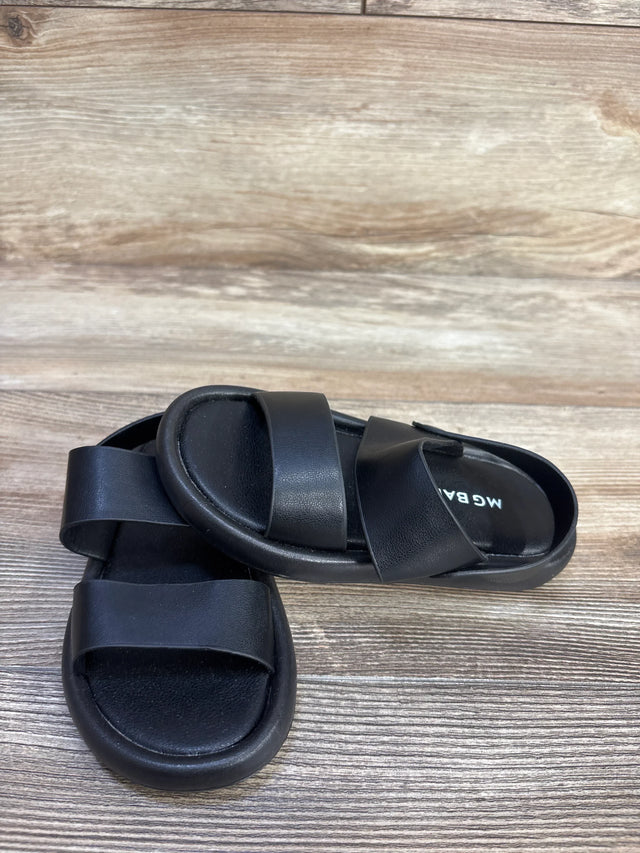 Top-front view of MGBABY toddler foam sandals showcasing dual wide straps and cushioned footbed on wood floor background