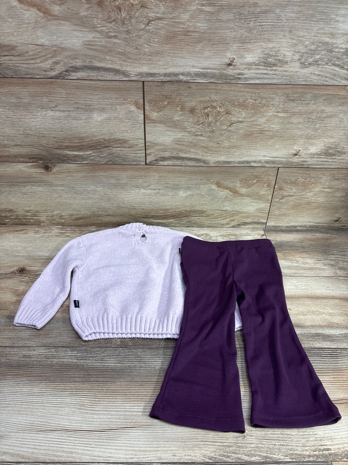 NEW DKNY 2pc Velour Knit Star Sweater & Flare Pants Purple sz 18m