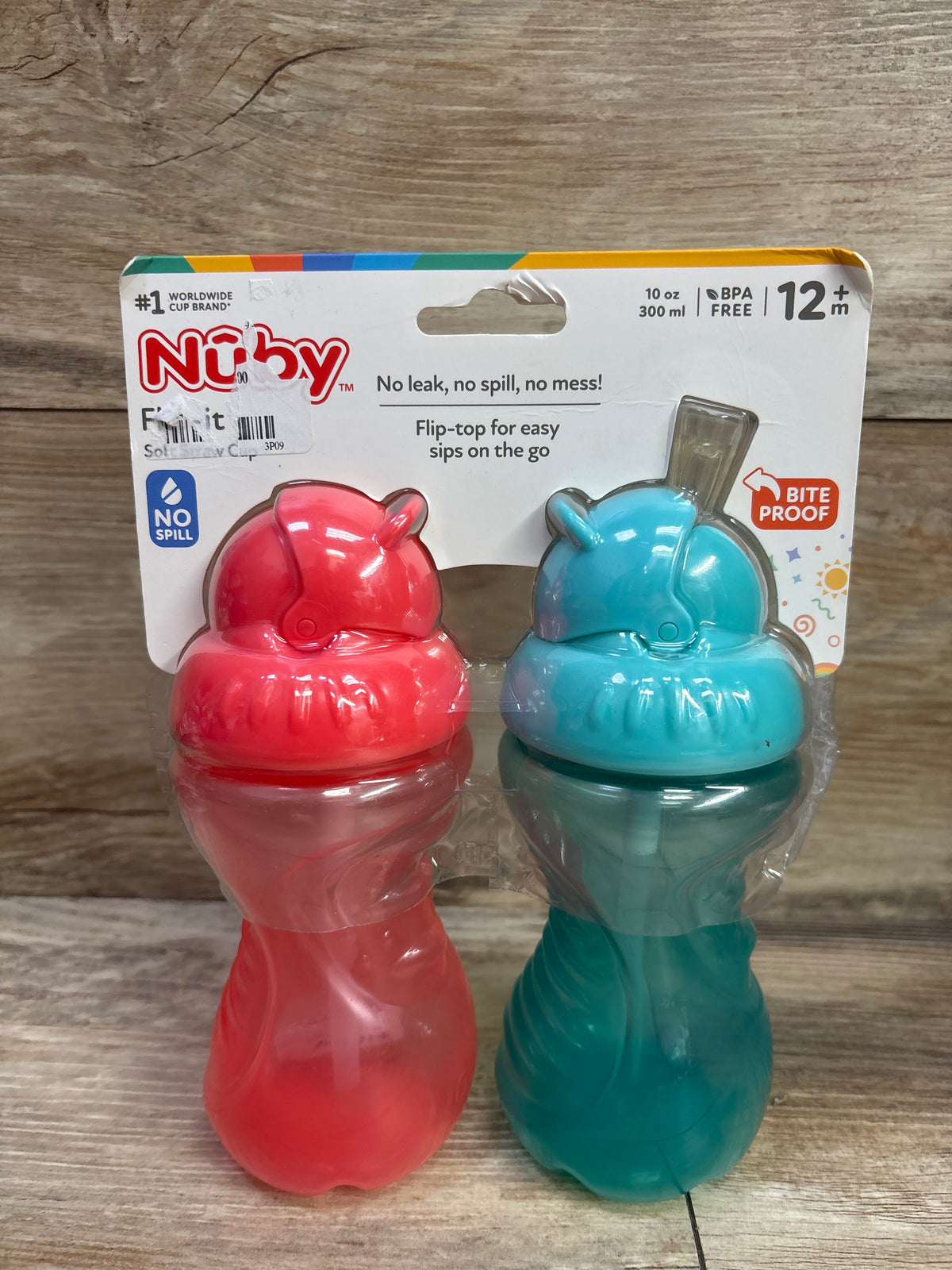 NEW Nuby Flip-It Soft Straw Cup Pink/Blue 2pk 10oz