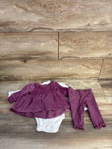 NEW Just One You 3pc Bodysuit, Velvet Peplum Top, & Leggings Set Mauve sz 3m