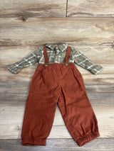 Carter's 2pc Plaid Flannel & Suspender Set Green sz 9m