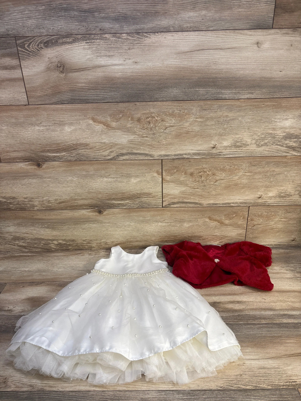 Couture Princess 2pc Pearl Dress & Faux Fur Cardigan White sz 3T