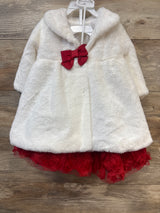 Nannette 3pc Rosette Dress, Faux-Fur Dress Coat, & Bloomers Set White sz 18m