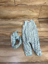 Willow + Whimsy 2pc Ribbed Jumpsuit & Headband Set Blue sz 3-6m