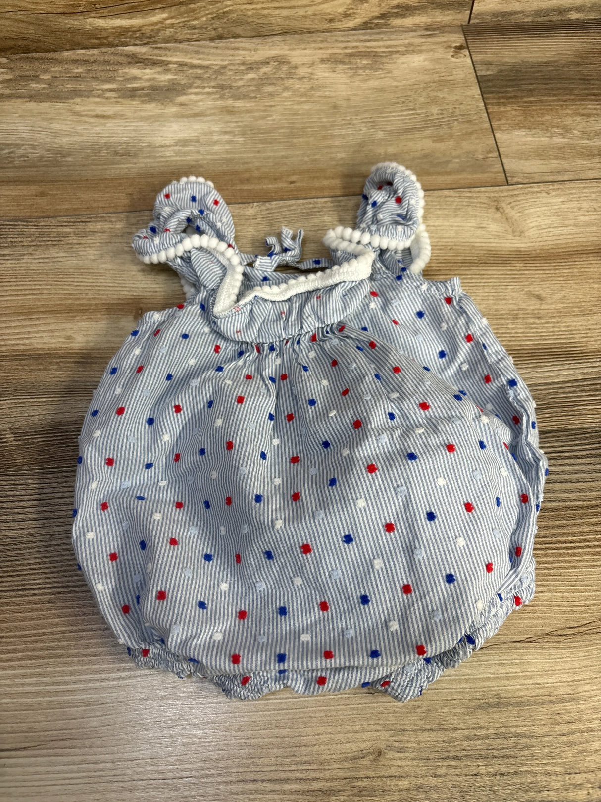 Cat & Jack Striped Swiss Dot Bubble Romper Blue sz 3-6m