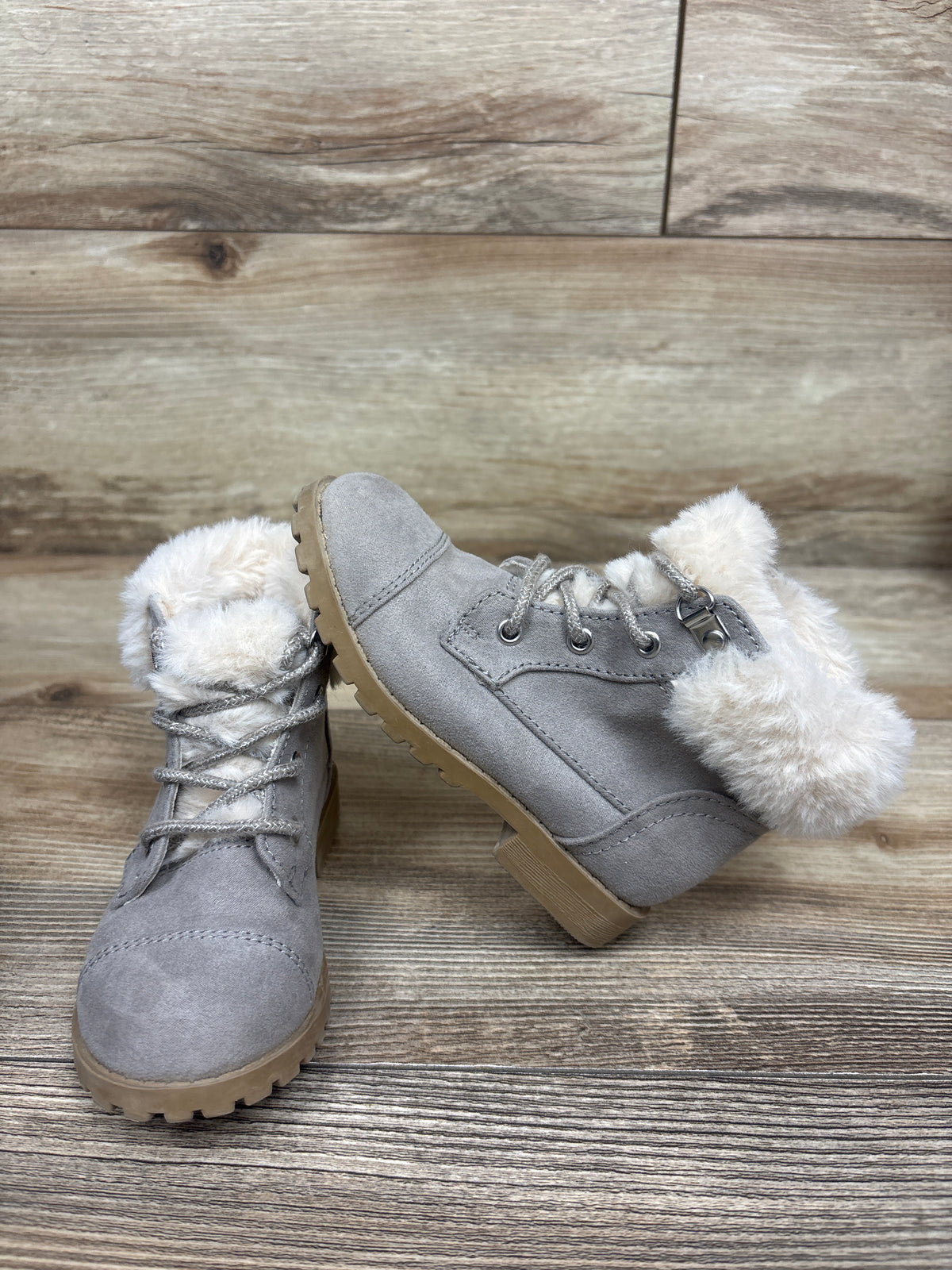 Old Navy Faux-Fur Cuff Lace-Up Winter Boots Grey sz 7c