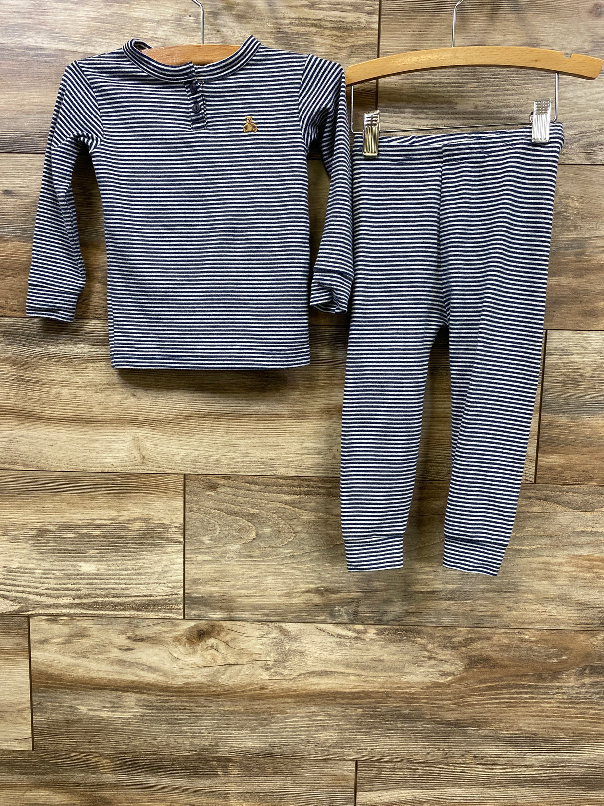 Baby Gap 2pc Brannen Bear Striped Pajama Set Blue sz 2T