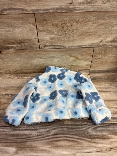 Rare Editions white and blue floral plush full-zip jacket for toddlers, size 3T
